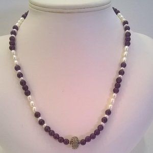 Amethyst and Pearl Necklace with SS Focal